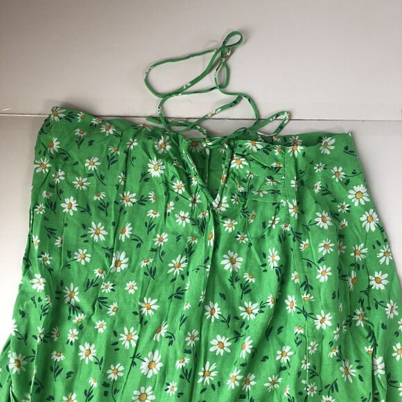 stradivarius Womens Halter Dress Slit Ruched Green Daisy Print  Size 12 NWT - Picture 9 of 16